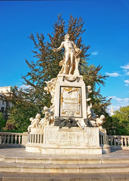 Scultura di Mozart nel Parco Burggarten di Vienna, Austria.