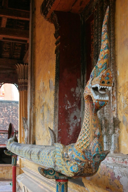 Scultura di Naga a Wat Si Saket a Vientiane Laos
