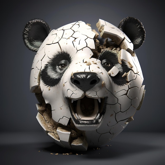 Scultura di testa di panda rotta su uno sfondo pulito Animali selvatici Illustrazione Generative AIx9