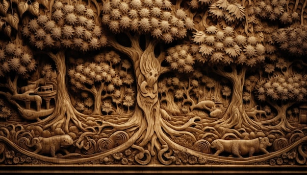 Scultura in legno arte drago leone coniglio foresta modelli di intaglio del legno Creative Ai