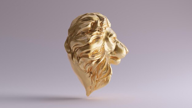 Scultura in oro maschio adulto con busto di leone, illustrazione 3d, rendering 3d