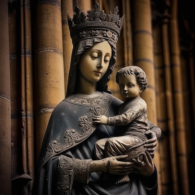 Scultura medievale di Maria e Gesù