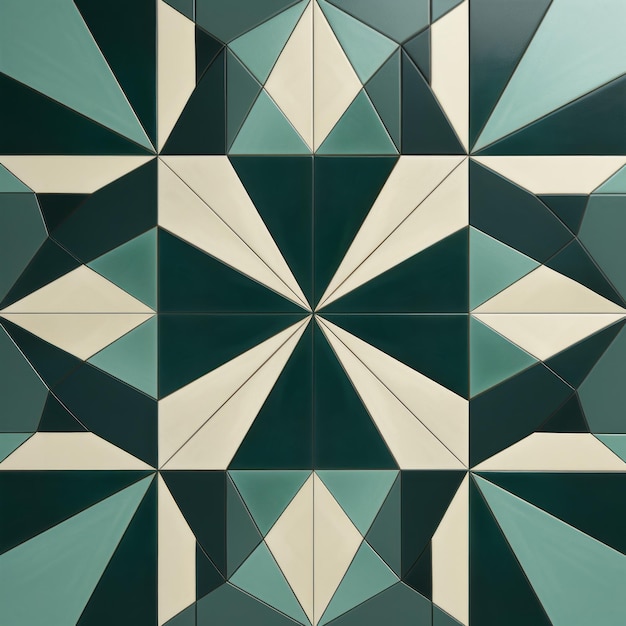 Scultura modulare a piastrelle geometriche di smeraldo scuro e beige chiaro