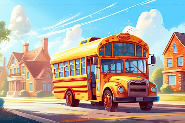 Scuolabus giallo su strada Torna al concetto di scuola