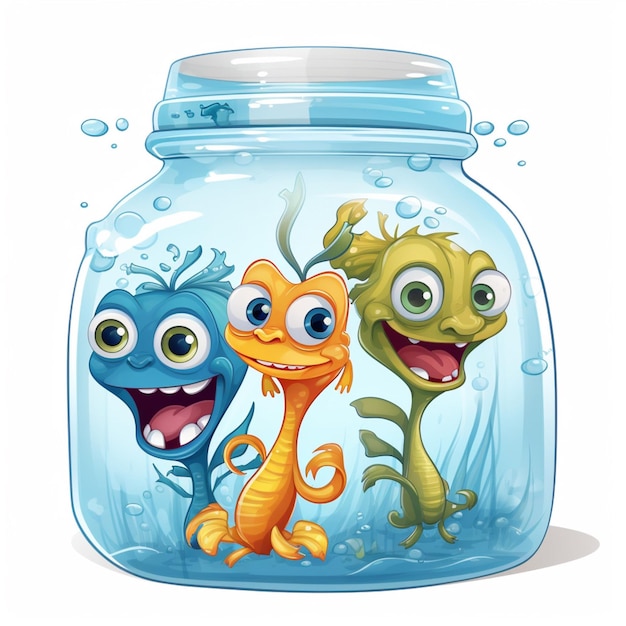 Sea Monkeys 2d cartone animato illustrato su sfondo bianco