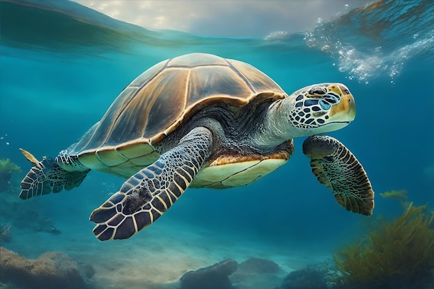 Sea Turtle Immersione in acqua generata da ai