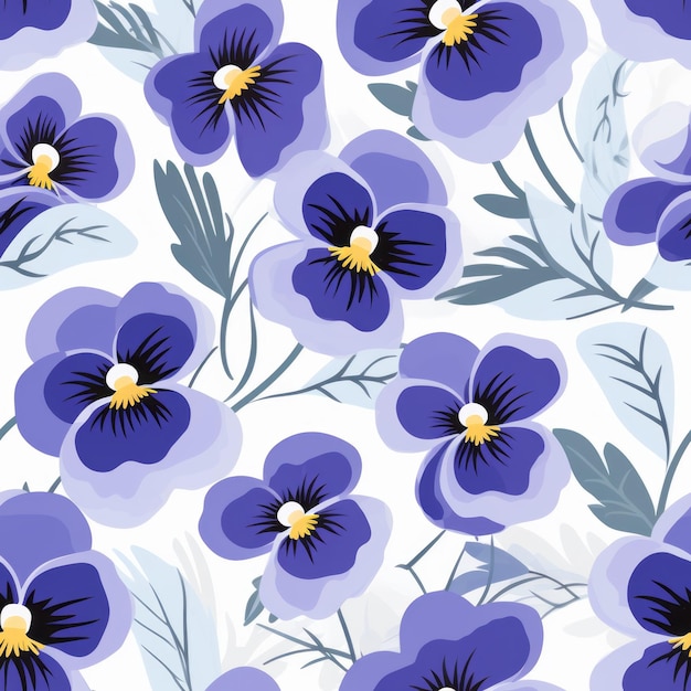 Seamless Pansy Pattern disegno vettoriale con stile disegnato a mano