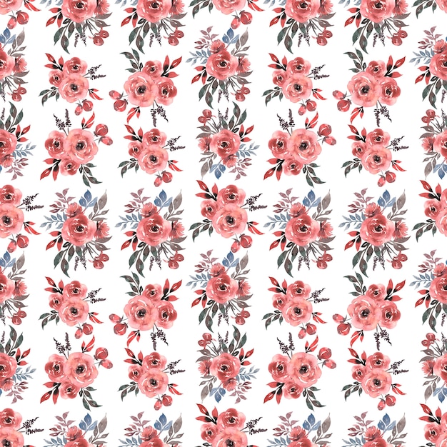 Seamless pattern acquerello con fiori nei colori rosso rosa