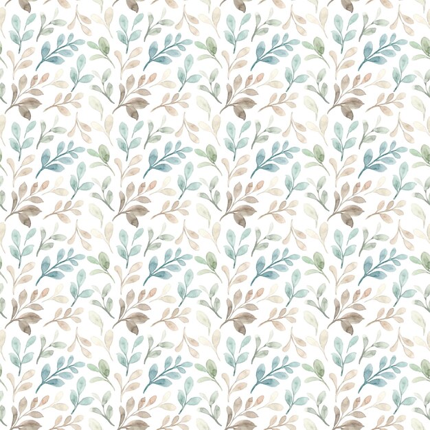 seamless pattern featuring watercolor sprigs of leaves in soft pastel shades of green