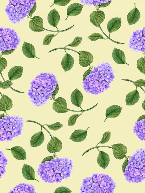 Seamless pattern floreale con fiori di ortensia