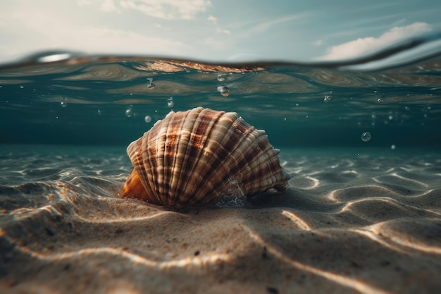 Seashell sulla spiaggia estiva in acqua di mare AI generato