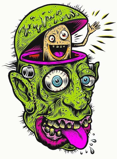 Sebuah kartun monster berwarna-warni