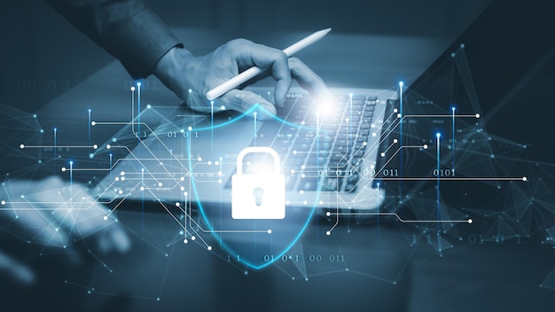 Security password login online Cyber data protection Internet security privacy internet technology concept on virtual screen and data protection hacker alert after a cyber attack on the network