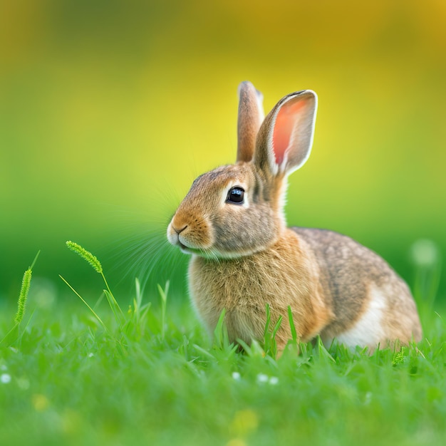 Sedate pasqua Cannella coniglio ritratto corpo pieno seduto in campo verde