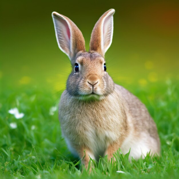 Sedate pasqua Rhinelander coniglio ritratto corpo pieno seduto in campo verde