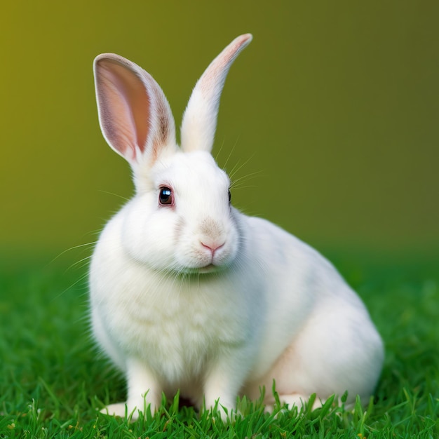Sedere pieno di corpo pieno del ritratto del coniglio bianco di Florida di pasqua calma che si siede nel campo verde