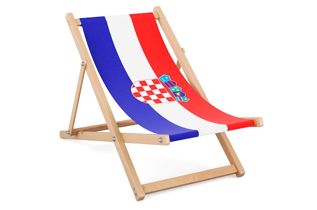Sedia a sdraio con bandiera croata Tour vacanze in Croazia pacchetti di viaggio concept rendering 3D