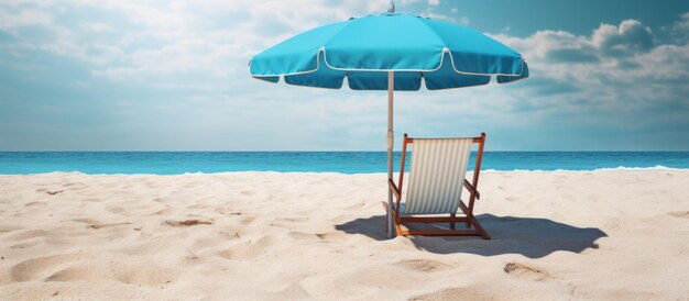 Sedia da spiaggia con ombrello e bellissima spiaggia di sabbia tropicale e mare blu