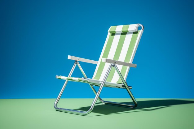 Sedia Da Spiaggia Verde E Bianca Su Uno Sfondo Blu Isolato AI Generativa