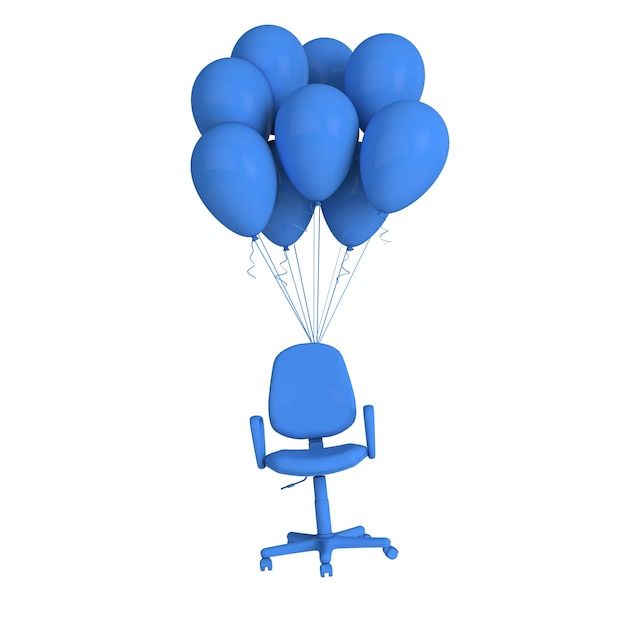 Sedia da ufficio attaccata a palloncini miglioramento innovazione concetto 3D Rendering