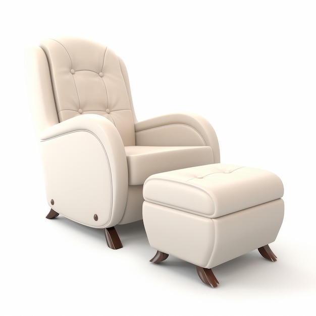 sedia in pelle bianca e ottomano realistico ma stilizzato recliner 3d render