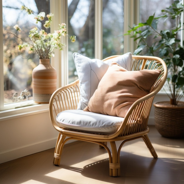 Sedia in stile minimalista in veranda Generata dall'IA