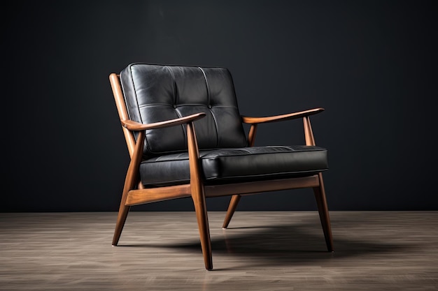 Sedia moderna in legno Century e seduta in pelle nera