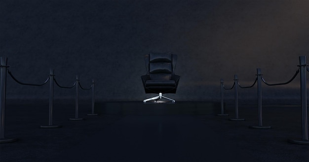 Sedia reale nera su sfondo nero Trono VIP trono reale nero rendering 3d