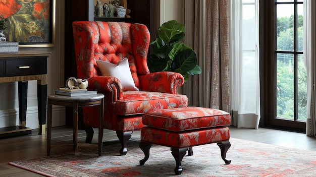 Sedie a ala rossa e tonalità di lusso ottomane e tessuti opulenti