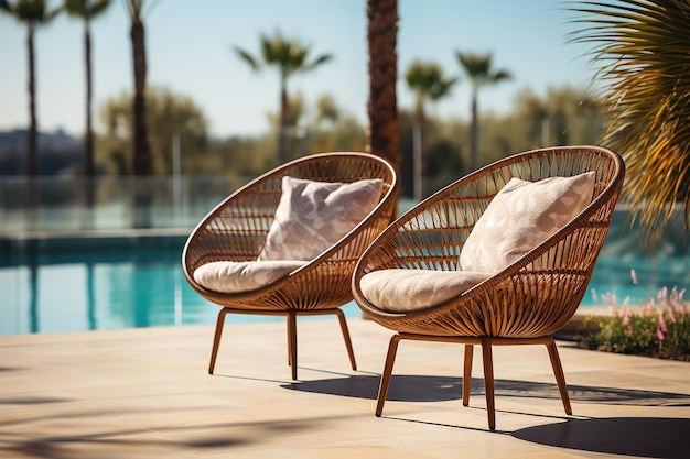 Sedie da relax a fianco alla piscina in stile