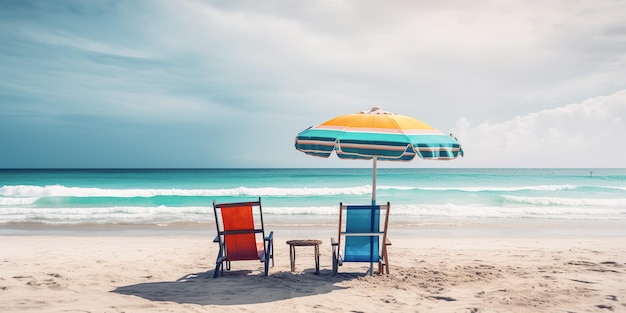 Sedie e ombrellone sulla spiaggia in vacanza sull'isola Vacanze in spiaggia estate relax al sole Genera Ai