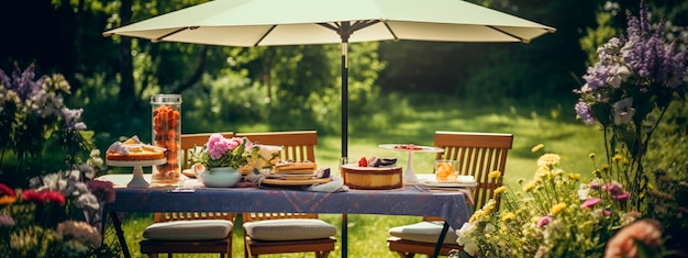 Sedie e tavolo in giardino per la colazione AI generativa Natura