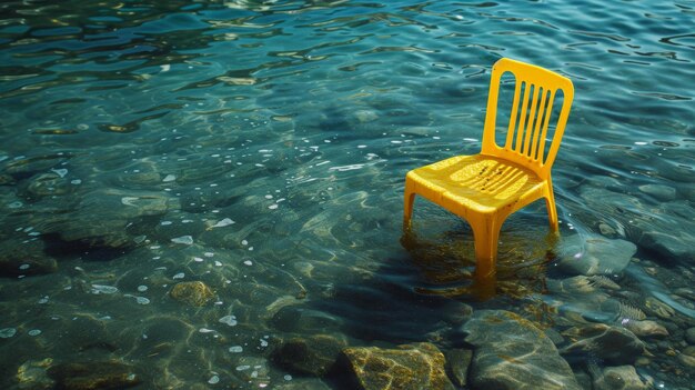 Sedie gialle parzialmente sommerse nell'acqua