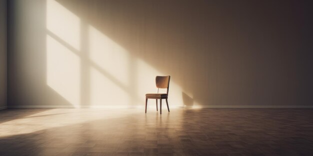 Sedie singole in una stanza vuota Luce solare dalla finestra Mobili in legno Minima solitudine interna