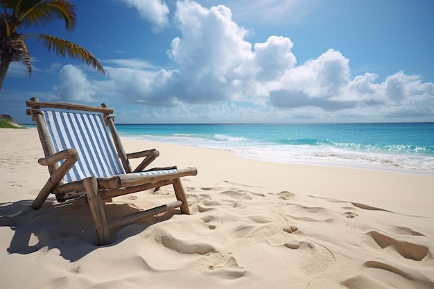 Sedile da sole sulla spiaggia di sabbia tropicale in un giorno d'estate soleggiato
