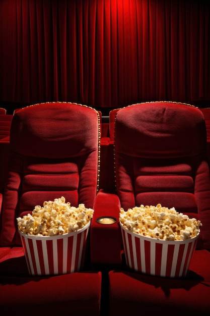 Sedili da cinema con popcorn e bevande