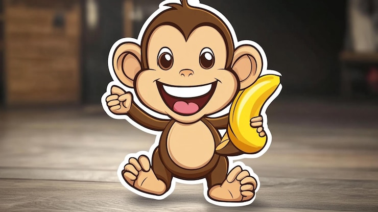 Photo seekor monyet dengan pisang di kepalanya