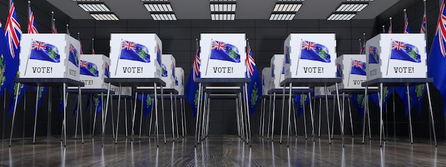 Seggio elettorale delle Isole Pitcairn con molte cabine elettorali concetto elettorale illustrazione 3D