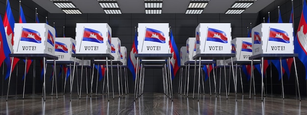 Seggio elettorale in Cambogia con molte cabine elettorali concetto elettorale illustrazione 3D
