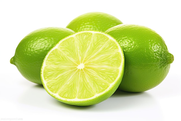 Segmento di frutta di lime aromatico Citrous del primo piano isolato su sfondo bianco AI generativa di ritaglio