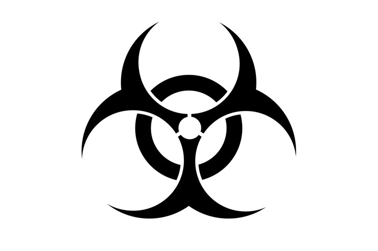 Segnale di avvertimento di rischio biologico nero isolato su sfondo bianco