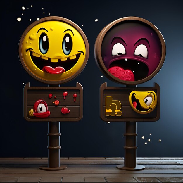 Segnali stradali espressivi che comunicano messaggi attraverso emoji creativi