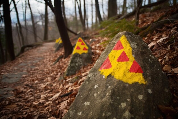 Segnavia dipinti su alberi o rocce per una maggiore visibilità creati con l'IA generativa