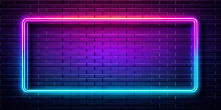 Foto segni al neon su una parete di mattoni con uno sfondo blu