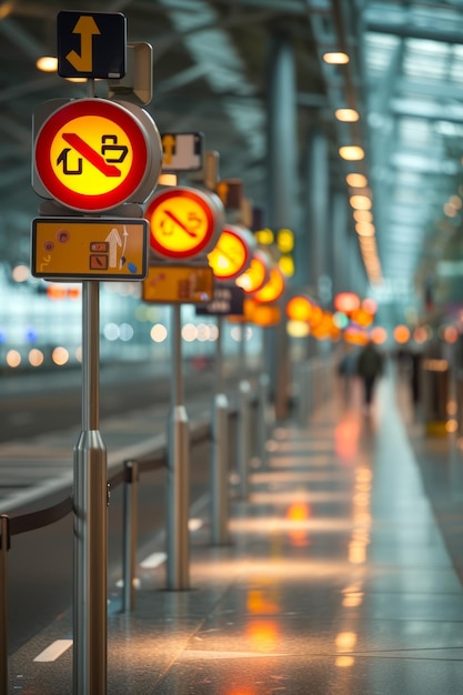 Segni dell'aeroporto che indicano la strada per i cancelli