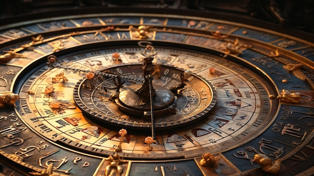 Segni zodiacali astrologici sull'orologio antico