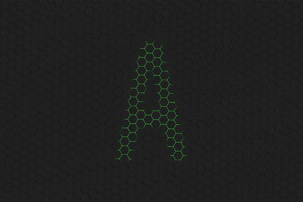 Segno alfa. lettera alfa, simbolo dell'alfabeto greco, esagono verde