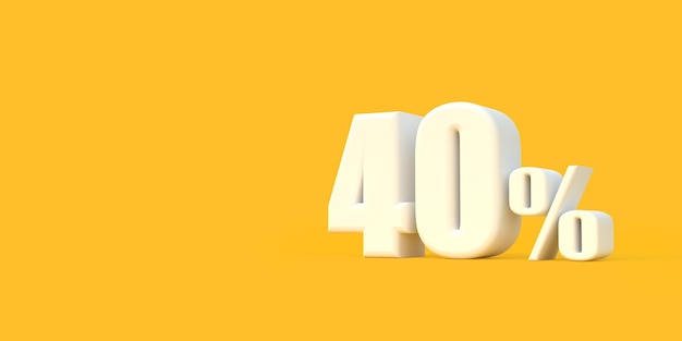Segno bianco lucido del quaranta per cento su sfondo giallo sconto 40 sulla vendita rappresentazione 3D