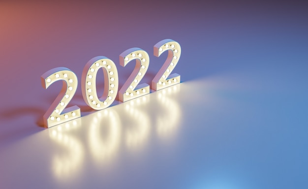 Segno del nuovo anno 2022 con lampadine