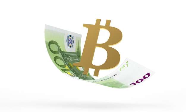 Segno di bitcoin per la banconota in euro